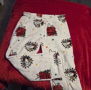 Peanuts White and Red Cartoon Print Pajama Sweatpants